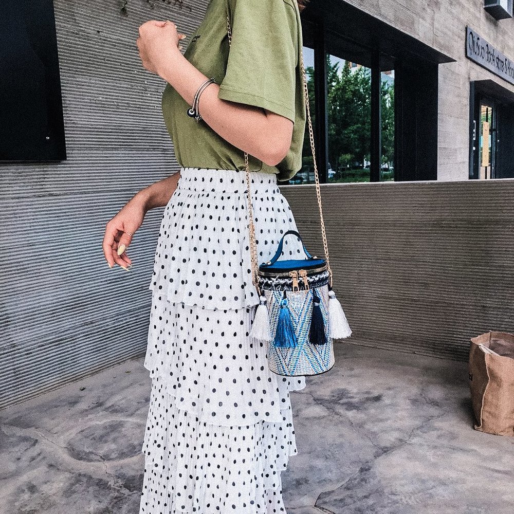 Staycation Blue Tassle cylinder bucket bag purse - Picture 5 of 7